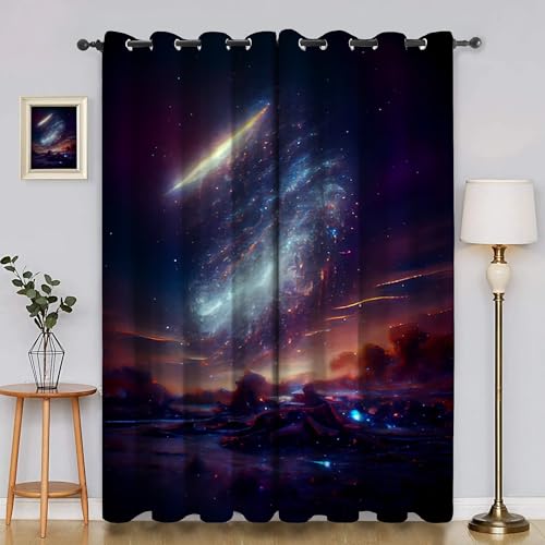 BSYYZQC Traum Vorhang Verdunkelung, Ösenvorhang Sternenhimmel Verdunklungsvorhänge Geräuschreduzierend, Polyester Anti-Fade Gardinen für Schlafzimmer 2er Set 260x140cm (HxB) von BSYYZQC