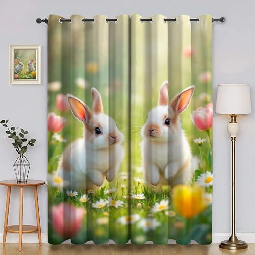 BSYYZQC Tulpe Vorhang Verdunkelung, Ösenvorhang Kaninchen Verdunklungsvorhänge Geräuschreduzierend, Polyester Anti-Fade Gardinen für Schlafzimmer 2er Set 260x140cm (HxB) von BSYYZQC