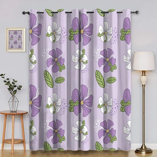 BSYYZQC Violette BlüTen Vorhänge, Fenstergardinen WeißE Blumen Outdoor Vorhang Wetterfest mit ösen, für Kinderschlafzimmerbadezimmerküchentür-Heimdekor 2er Set 245x140cm (HxB) von BSYYZQC