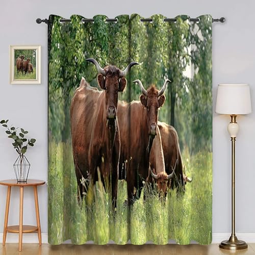 BSYYZQC Wald Blackout Vorhang, Vorhänge Blickdicht Rind Gardinen mit ösen, Gegen Kälte Super Weich Schallschutz Vorhang für Schlafzimmer 2er Set 220x140cm (HxB) von BSYYZQC