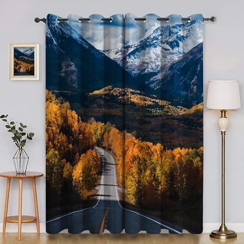 BSYYZQC Wald Blackout Vorhang, Vorhänge Blickdicht StraßE Gardinen mit ösen, Gegen Kälte Super Weich Schallschutz Vorhang für Schlafzimmer 2er Set 220x140cm (HxB) von BSYYZQC