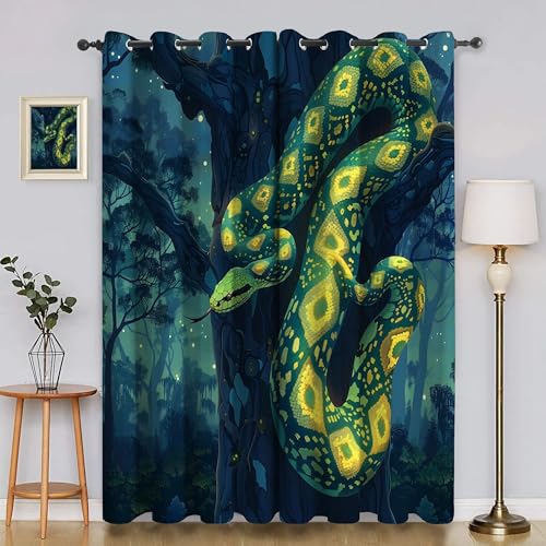 BSYYZQC Wald Verdunkelungsvorhang, Vorhang Blickdicht Python Vorhänge mit Ösen, Gardinen Verdunklungsvorhänge für Wohnzimmer Schlafzimmer Kinderzimmer 2er Set 145x140cm (HxB) von BSYYZQC