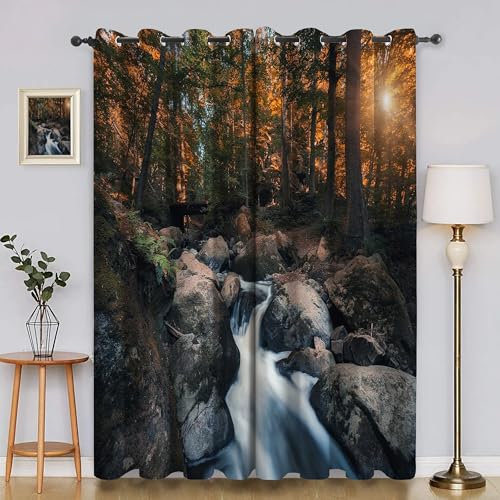 BSYYZQC Wasserfall Vorhänge, Fenstergardinen BäUme Outdoor Vorhang Wetterfest mit ösen, für Kinderschlafzimmerbadezimmerküchentür-Heimdekor 2er Set 245x140cm (HxB) von BSYYZQC