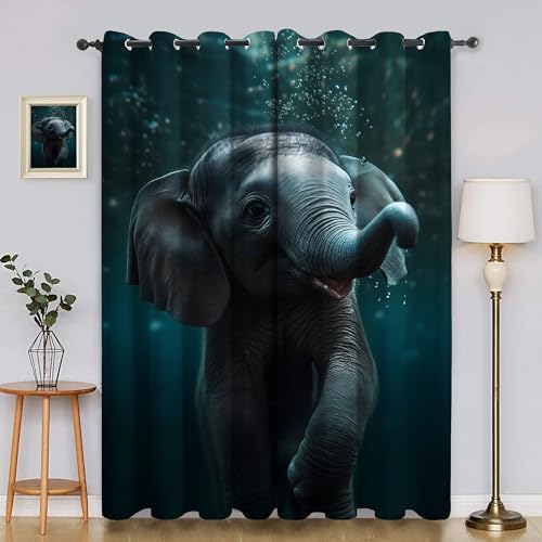 BSYYZQC Wassertropfen Blackout Vorhang, Vorhänge Blickdicht Elefant Gardinen mit ösen, Gegen Kälte Super Weich Schallschutz Vorhang für Schlafzimmer 2er Set 220x140cm (HxB) von BSYYZQC