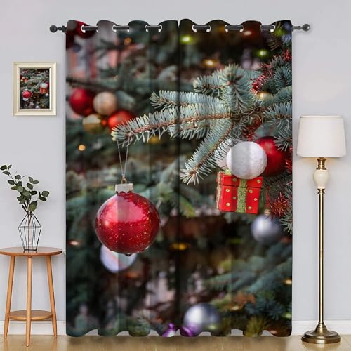 BSYYZQC Weihnachtsbaum Verdunkelungsvorhang, Vorhang Blickdicht Geschenk Vorhänge mit Ösen, Gardinen Verdunklungsvorhänge für Wohnzimmer Schlafzimmer Kinderzimmer 2er Set 145x140cm (HxB) von BSYYZQC