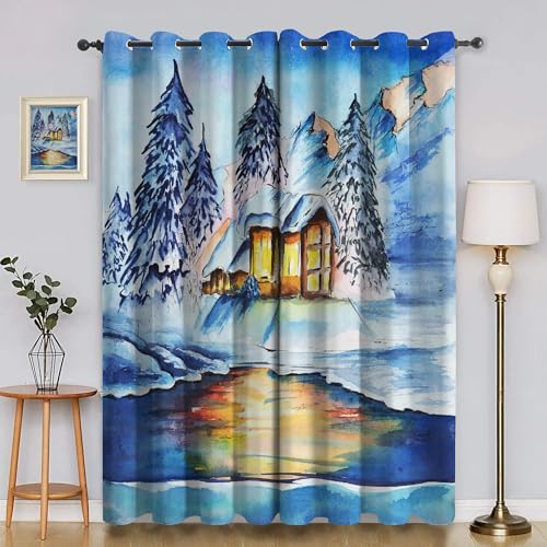 BSYYZQC Weihnachtsbaum Verdunkelungsvorhang, Vorhang Blickdicht Schnee Vorhänge mit Ösen, Gardinen Verdunklungsvorhänge für Wohnzimmer Schlafzimmer Kinderzimmer 2er Set 145x140cm (HxB) von BSYYZQC