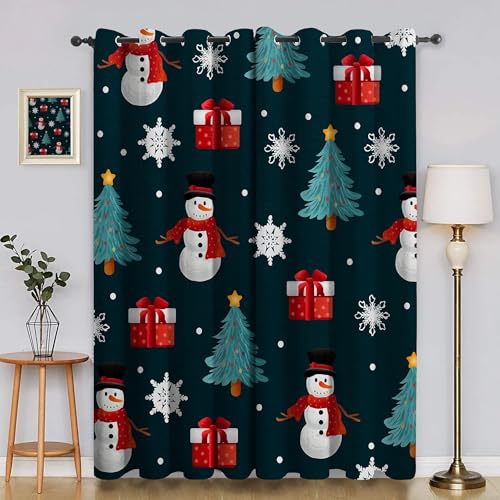 BSYYZQC Weihnachtsbaum Vorhänge, Fenstergardinen Schneemann Outdoor Vorhang Wetterfest mit ösen, für Kinderschlafzimmerbadezimmerküchentür-Heimdekor 2er Set 245x140cm (HxB) von BSYYZQC
