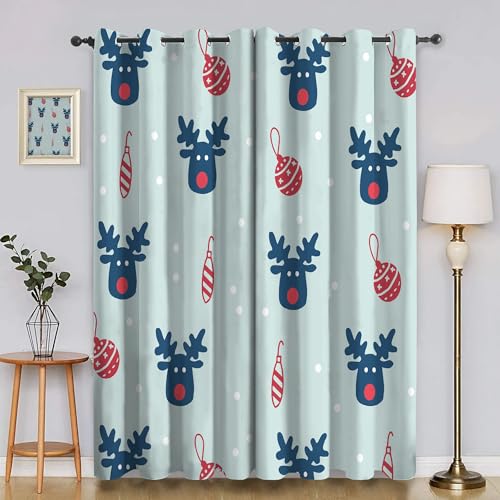 BSYYZQC Weihnachtskugel Gardinen, Verdunklungsvorhänge Cartoon-Elch Schallschutz Vorhang, Blickdicht Vorhänge mit Ösen, Vorhänge Wohnzimmer für Schlafzimmer Kinderzimmer 2er Set 175x140cm (HxB) von BSYYZQC