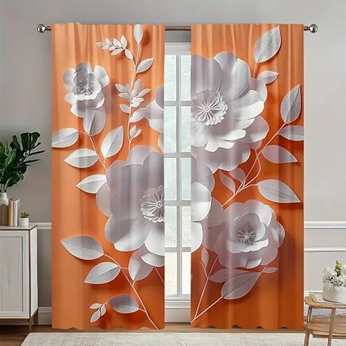 BSYYZQC WeißE Blumen Vorhang Verdunkelung, Ösenvorhang Blatt Verdunklungsvorhänge Geräuschreduzierend, Polyester Anti-Fade Gardinen für Schlafzimmer 2er Set 260x140cm (HxB) von BSYYZQC
