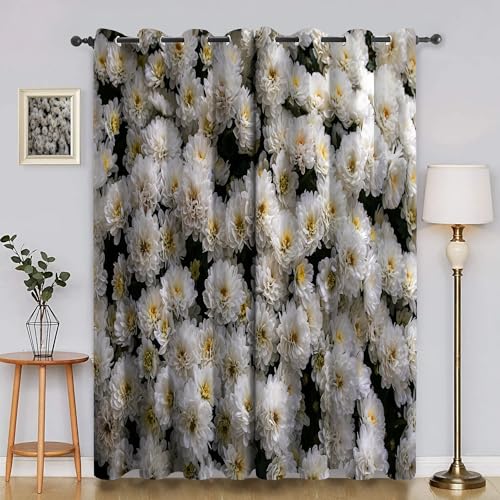 BSYYZQC WeißE Chrysantheme Gardinen, Verdunklungsvorhänge Blumen Schallschutz Vorhang, Blickdicht Vorhänge mit Ösen, Vorhänge Wohnzimmer für Schlafzimmer Kinderzimmer 2er Set 175x140cm (HxB) von BSYYZQC