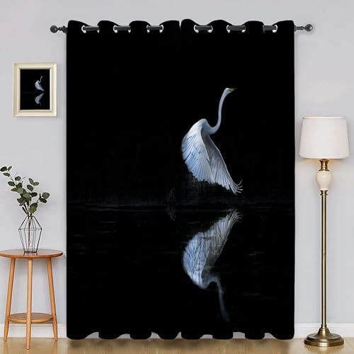 BSYYZQC WeißEr Reiher Verdunkelungsvorhang, Vorhang Blickdicht Tiere Vorhänge mit Ösen, Gardinen Verdunklungsvorhänge für Wohnzimmer Schlafzimmer Kinderzimmer 2er Set 145x140cm (HxB) von BSYYZQC