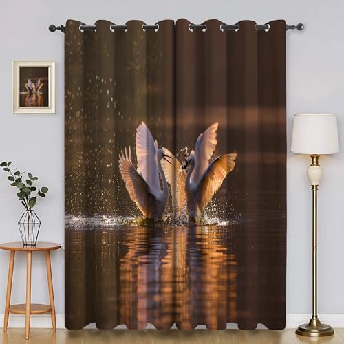 BSYYZQC WeißEr Reiher Verdunkelungsvorhang, Vorhang Blickdicht Wassertropfen Vorhänge mit Ösen, Gardinen Verdunklungsvorhänge für Wohnzimmer Schlafzimmer Kinderzimmer 2er Set 145x140cm (HxB) von BSYYZQC