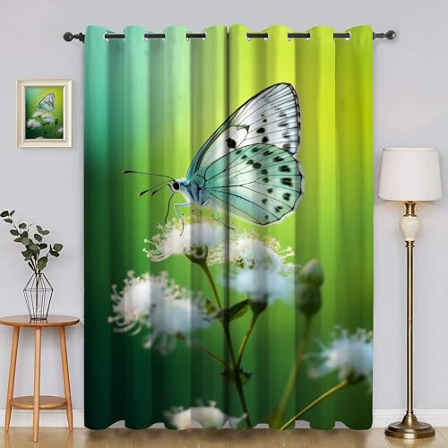 BSYYZQC WeißEr Schmetterling Blackout Vorhang, Vorhänge Blickdicht LöWenzahn Gardinen mit ösen, Gegen Kälte Super Weich Schallschutz Vorhang für Schlafzimmer 2er Set 220x140cm (HxB) von BSYYZQC