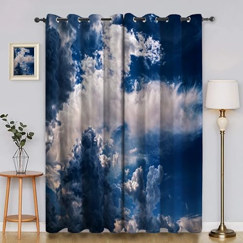 BSYYZQC Wolken Blackout Vorhang, Vorhänge Blickdicht Dunkle Wolken Gardinen mit ösen, Gegen Kälte Super Weich Schallschutz Vorhang für Schlafzimmer 2er Set 220x140cm (HxB) von BSYYZQC