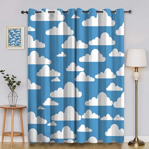 BSYYZQC Wolken Blackout Vorhang, Vorhänge Blickdicht Minimalistisch Gardinen mit ösen, Gegen Kälte Super Weich Schallschutz Vorhang für Schlafzimmer 2er Set 220x140cm (HxB) von BSYYZQC