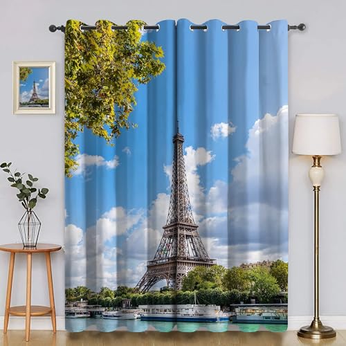 BSYYZQC Wolken Blackout Vorhang, Vorhänge Blickdicht Turm Gardinen mit ösen, Gegen Kälte Super Weich Schallschutz Vorhang für Schlafzimmer 2er Set 220x140cm (HxB) von BSYYZQC