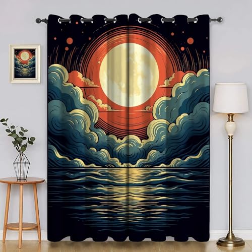 BSYYZQC Wolken Verdunkelungsvorhang, Vorhang Blickdicht Mond Vorhänge mit Ösen, Gardinen Verdunklungsvorhänge für Wohnzimmer Schlafzimmer Kinderzimmer 2er Set 145x140cm (HxB) von BSYYZQC