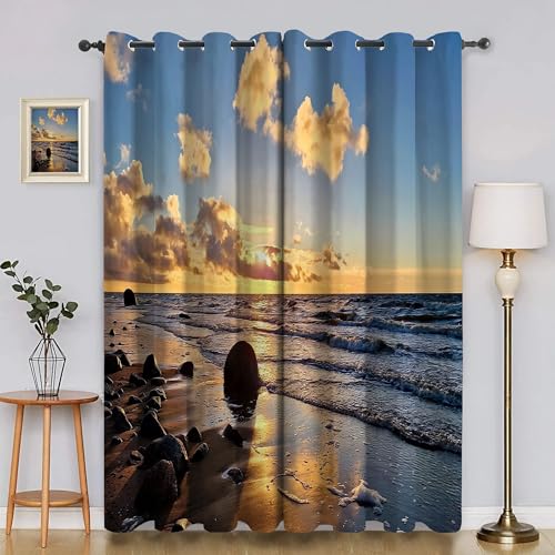 BSYYZQC Wolken Verdunkelungsvorhang, Vorhang Blickdicht Wellen Vorhänge mit Ösen, Gardinen Verdunklungsvorhänge für Wohnzimmer Schlafzimmer Kinderzimmer 2er Set 145x140cm (HxB) von BSYYZQC