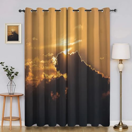 BSYYZQC Wolken Vorhänge, Fenstergardinen Sonnenuntergang Outdoor Vorhang Wetterfest mit ösen, für Kinderschlafzimmerbadezimmerküchentür-Heimdekor 2er Set 245x140cm (HxB) von BSYYZQC