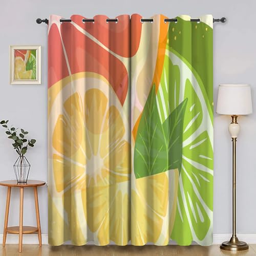 BSYYZQC Zitrone Gardinen, Verdunklungsvorhänge Obst Schallschutz Vorhang, Blickdicht Vorhänge mit Ösen, Vorhänge Wohnzimmer für Schlafzimmer Kinderzimmer 2er Set 175x140cm (HxB) von BSYYZQC