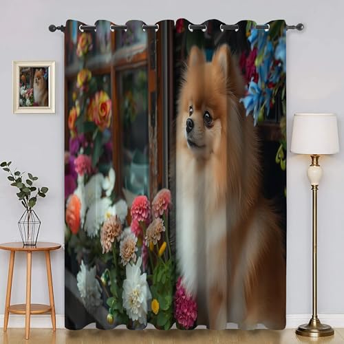 BSYYZQC Zwergspitz Blackout Vorhang, Vorhänge Blickdicht Blumen Gardinen mit ösen, Gegen Kälte Super Weich Schallschutz Vorhang für Schlafzimmer 2er Set 220x140cm (HxB) von BSYYZQC