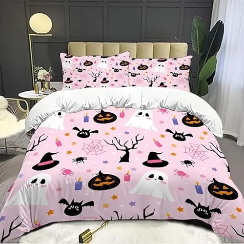 Bettbezug 200x200 Halloween, Bettwaesche Cartoon, Weich Atmungsaktiv Mikrofaser Bettwäsche Set mit Reißverschluss, 1 Bettbezüge und 2 Kissenbezüge 80x80 cm von BSYYZQC