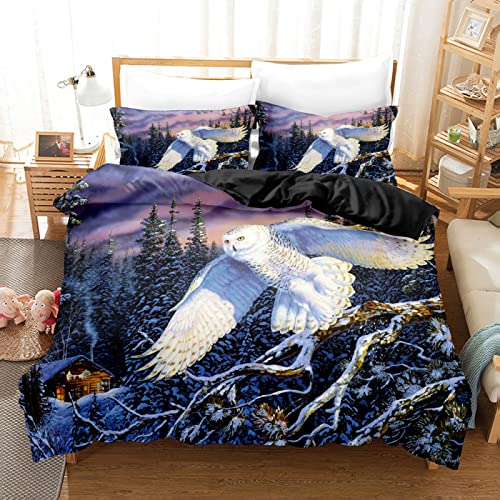 BettwäSche 135x200 Blaue Schneeeule Weich Und Bequem BettwäSche-Sets Mit ReißVerschluss + 2 Pillowcases 80x80,Duvet Cover FüR Erwachsene Und Kinder von BSYYZQC