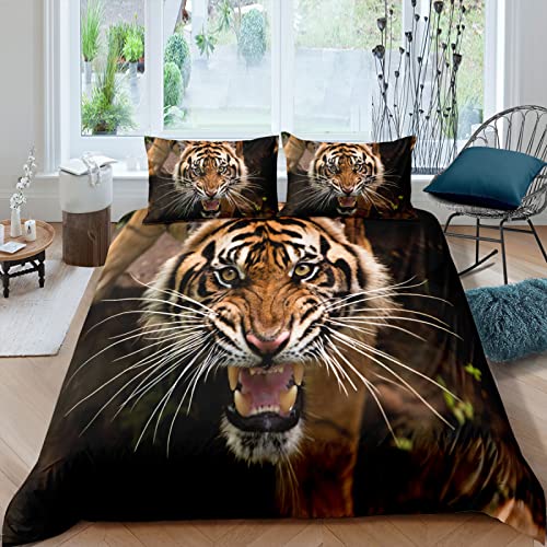 BettwäSche 135x200 Elfenbein Schwarzer Tiger 110gsm Microfiber Duvet Cover + 1 KissenbezüGen 80x80cm Mit ReißVerschluss, BettwäSche-Set Kinder Und Erwachsene Geeignet von BSYYZQC