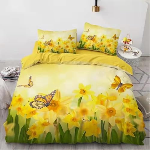 BettwäSche 135x200 Gelber Schmetterling Weich Und Bequem BettwäSche-Sets Mit ReißVerschluss + 2 Pillowcases 80x80,Duvet Cover FüR Erwachsene Und Kinder von BSYYZQC