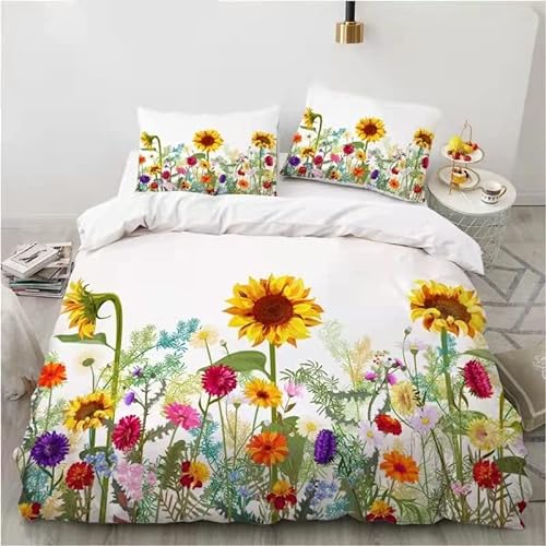 BSYYZQC BettwäSche 135x200 WeißE Sonnenblume Weich Und Bequem BettwäSche-Sets Mit ReißVerschluss + 2 Pillowcases 80x80,Duvet Cover FüR Erwachsene Und Kinder von BSYYZQC