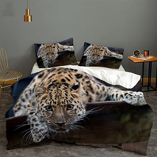 BettwäSche 140x200 Leopard Weiß 110gsm Mikrofaser Bettwäsche-Set mit Reißverschluss + 2 Kissenbezüge 80x80 von BSYYZQC