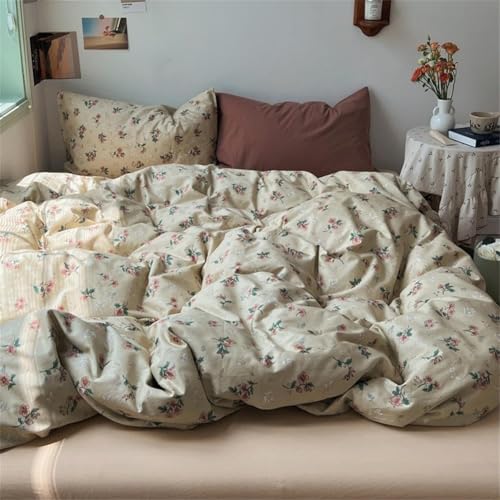 BettwäSche 150x200 Khaki BettwäSche-Sets Microfaser Flauschig Bettzeug Blumen Muster Bettbezug füR MäDchen Jungen und Kissenbezug 80x80 mit ReißVerschluss von BSYYZQC