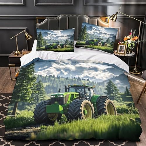BettwäSche 150x200 Landmaschinen BettwäSche-Sets Microfaser Flauschig Bettzeug Autos Muster Bettbezug füR MäDchen Jungen und Kissenbezug 80x80 mit ReißVerschluss von BSYYZQC