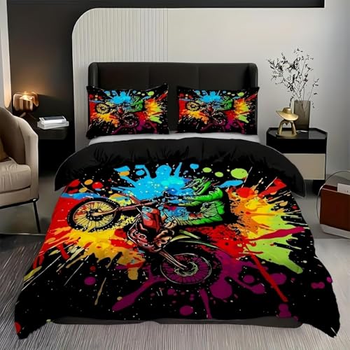 BettwäSche 150x200 Rennsport BettwäSche-Sets Microfaser Flauschig Bettzeug Motorräder Muster Bettbezug füR MäDchen Jungen und Kissenbezug 80x80 mit ReißVerschluss von BSYYZQC
