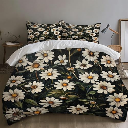 BettwäSche 150x200 Weiß BettwäSche-Sets Microfaser Flauschig Bettzeug Blumen Muster Bettbezug füR MäDchen Jungen und Kissenbezug 80x80 mit ReißVerschluss von BSYYZQC