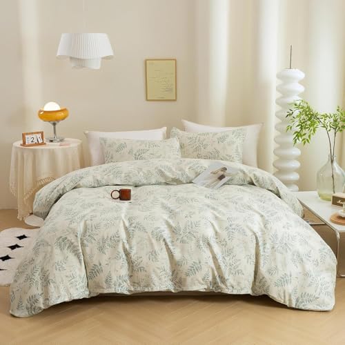 BettwäSche 200x200 Grün BettwäSche-Sets Microfaser Flauschig Bettzeug Blätter Muster Bettbezug füR MäDchen Jungen und Kissenbezug 80x80 mit ReißVerschluss von BSYYZQC