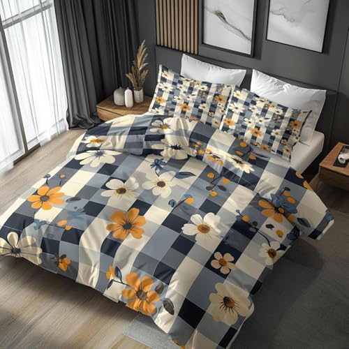 BettwäSche 200x200 Kariert Bettbezug Luxuriös Flauschig mit ReißVerschluss Blumen BettwäSche-Sets 2 Teilig Set Weiche Atmungsaktiv Mikrofaser BettbezüGe und 2 Kissenbezug BettwäSche 200x200 Kariert Bettbezug Luxuriös Flauschig mit ReißVerschluss Blumen BettwäSche-Sets 2 Teilig Set Weiche Atmungsaktiv Mikrofaser BettbezüGe und 2 Kissenbezug von BSYYZQC