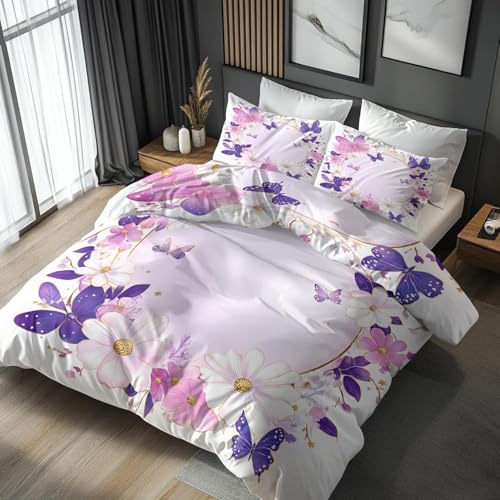 BettwäSche 200x200 Lila BettwäSche-Sets Microfaser Flauschig Bettzeug Blumen Muster Bettbezug füR MäDchen Jungen und Kissenbezug 80x80 mit ReißVerschluss BettwäSche 200x200 Lila BettwäSche-Sets Microfaser Flauschig Bettzeug Blumen Muster Bettbezug füR MäDchen Jungen und Kissenbezug 80x80 mit ReißVerschluss von BSYYZQC