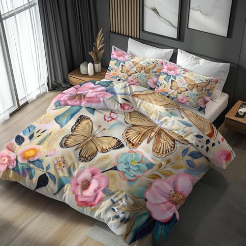 BettwäSche 220x240 Blumen BettwäSche-Sets Microfaser Flauschig Bettzeug Schmetterlinge Muster Bettbezug füR MäDchen Jungen und Kissenbezug 80x80 mit ReißVerschluss BettwäSche 220x240 Blumen BettwäSche-Sets Microfaser Flauschig Bettzeug Schmetterlinge Muster Bettbezug füR MäDchen Jungen und Kissenbezug 80x80 mit ReißVerschluss von BSYYZQC