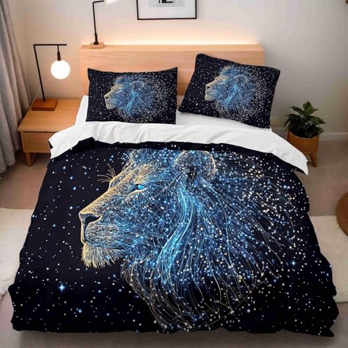 BettwäSche 220x240 Löwe BettwäSche-Sets Microfaser Flauschig Bettzeug Sternenhimmel Muster Bettbezug füR MäDchen Jungen und Kissenbezug 80x80 mit ReißVerschluss von BSYYZQC