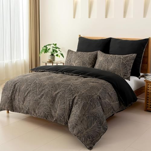 BettwäSche 240x260 Khaki BettwäSche-Sets Microfaser Flauschig Bettzeug Blätter Muster Bettbezug füR MäDchen Jungen und Kissenbezug 80x80 mit ReißVerschluss von BSYYZQC