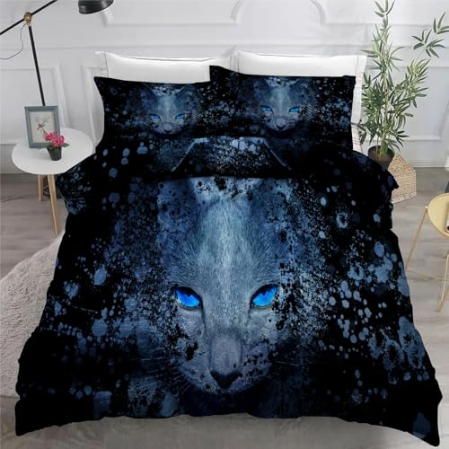 Bettwäsche 135x200 3teilig Katze Mikrofaser Bettbezug Grau Bettwäsche-Sets mit 2 Kissenbezüge 80x80cm, Wendebettwäsche Bedding mit Reißverschluss von BSYYZQC