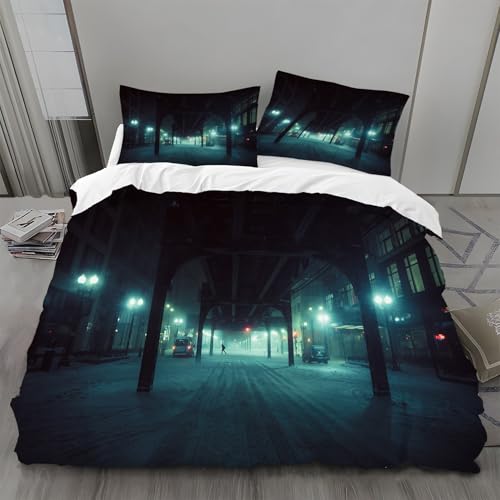 Bettwäsche 135x200 Baum Bettwäsche-Sets Wind Und Schnee Bettbezug Weiche Atmungsaktiv Mikrofaser mit Reißverschluss und 2 Kissenbezüge 80x80 für Kinder Geeignet von BSYYZQC