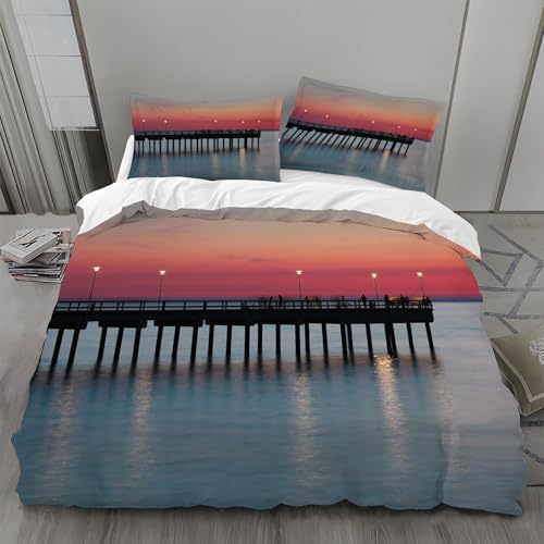 Bettwäsche 135x200 BrüCke Bettwäsche-Sets Meer Bettbezug Weiche Atmungsaktiv Mikrofaser mit Reißverschluss und 2 Kissenbezüge 80x80 für Kinder Geeignet von BSYYZQC