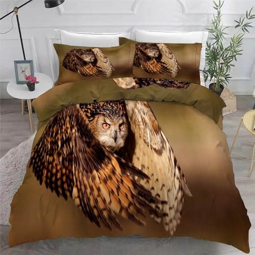 Bettwäsche 135x200 Eule Microfaser BettwäSche-Sets mit ReißVerschluss, Tiere Hautfreundlich Bettwaren, Bedding EnthäLt 1 Bettbezug und 2 Kissenbezug 80x80 von BSYYZQC