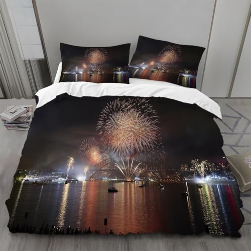 Bettwäsche 135x200 Feuerwerk Bettwäsche-Sets Stadt Bettbezug Weiche Atmungsaktiv Mikrofaser mit Reißverschluss und 2 Kissenbezüge 80x80 für Kinder Geeignet Bettwäsche 135x200 Feuerwerk Bettwäsche-Sets Stadt Bettbezug Weiche Atmungsaktiv Mikrofaser mit Reißverschluss und 2 Kissenbezüge 80x80 für Kinder Geeignet von BSYYZQC