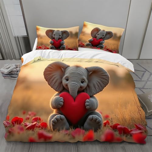 Bettwäsche 135x200 Herz Bettwäsche-Sets Elefant Bettbezug Weiche Atmungsaktiv Mikrofaser mit Reißverschluss und 2 Kissenbezüge 80x80 für Kinder Geeignet Bettwäsche 135x200 Herz Bettwäsche-Sets Elefant Bettbezug Weiche Atmungsaktiv Mikrofaser mit Reißverschluss und 2 Kissenbezüge 80x80 für Kinder Geeignet von BSYYZQC