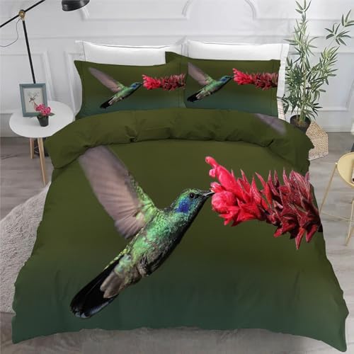 Bettwäsche 135x200 Kolibri Microfaser BettwäSche-Sets mit ReißVerschluss, Blumen Hautfreundlich Bettwaren, Bedding EnthäLt 1 Bettbezug und 2 Kissenbezug 80x80 von BSYYZQC
