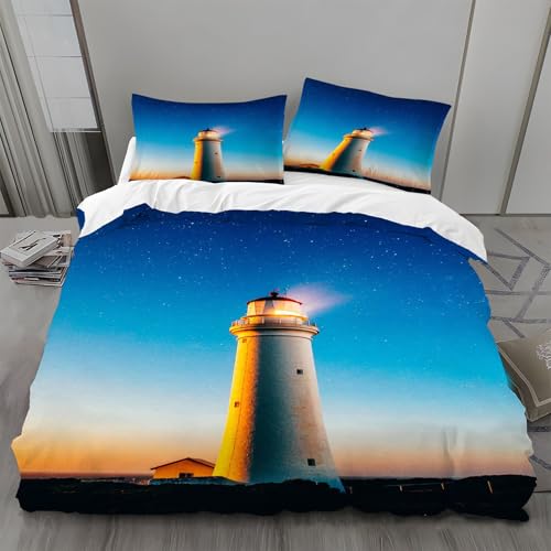 Bettwäsche 135x200 Leuchtturm Bettwäsche-Sets Sternenhimmel Bettbezug Weiche Atmungsaktiv Mikrofaser mit Reißverschluss und 2 Kissenbezüge 80x80 für Kinder Geeignet Bettwäsche 135x200 Leuchtturm Bettwäsche-Sets Sternenhimmel Bettbezug Weiche Atmungsaktiv Mikrofaser mit Reißverschluss und 2 Kissenbezüge 80x80 für Kinder Geeignet von BSYYZQC