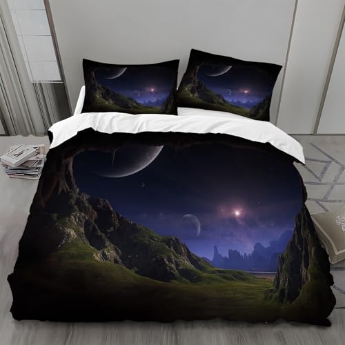 Bettwäsche 135x200 Mond Bettwäsche-Sets Universum Bettbezug Weiche Atmungsaktiv Mikrofaser mit Reißverschluss und 2 Kissenbezüge 80x80 für Kinder Geeignet von BSYYZQC
